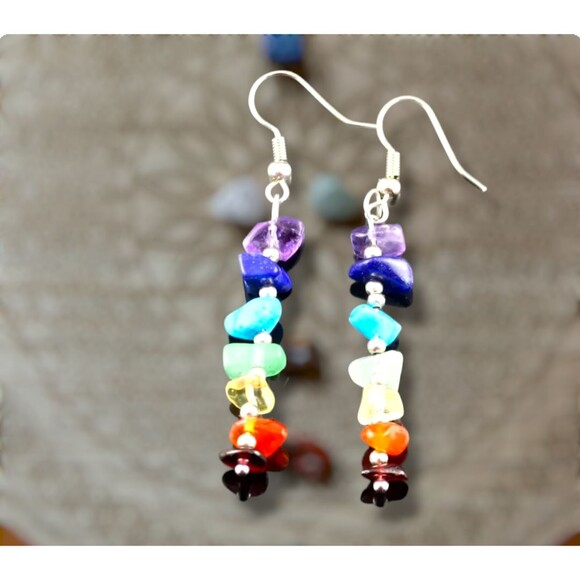 7 CHAKRA Rainbow Stone Earrings Women Teens Happiness Health - Picture 4 of 6